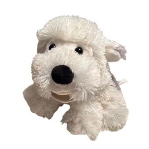 Plush Poppy Dog PUPPET, Soft Fabric, White and Gray, Height 7 Inches , Kids Toy